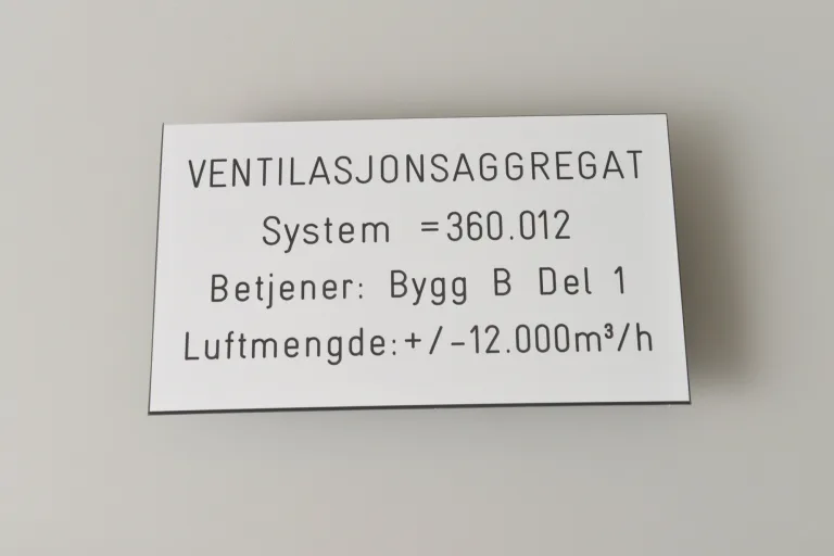 Stort aggregatskilt for ventilasjon